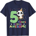 Panda 5th Birthday for Kids Five Year Old Panda T-Shirt - Navy Blue