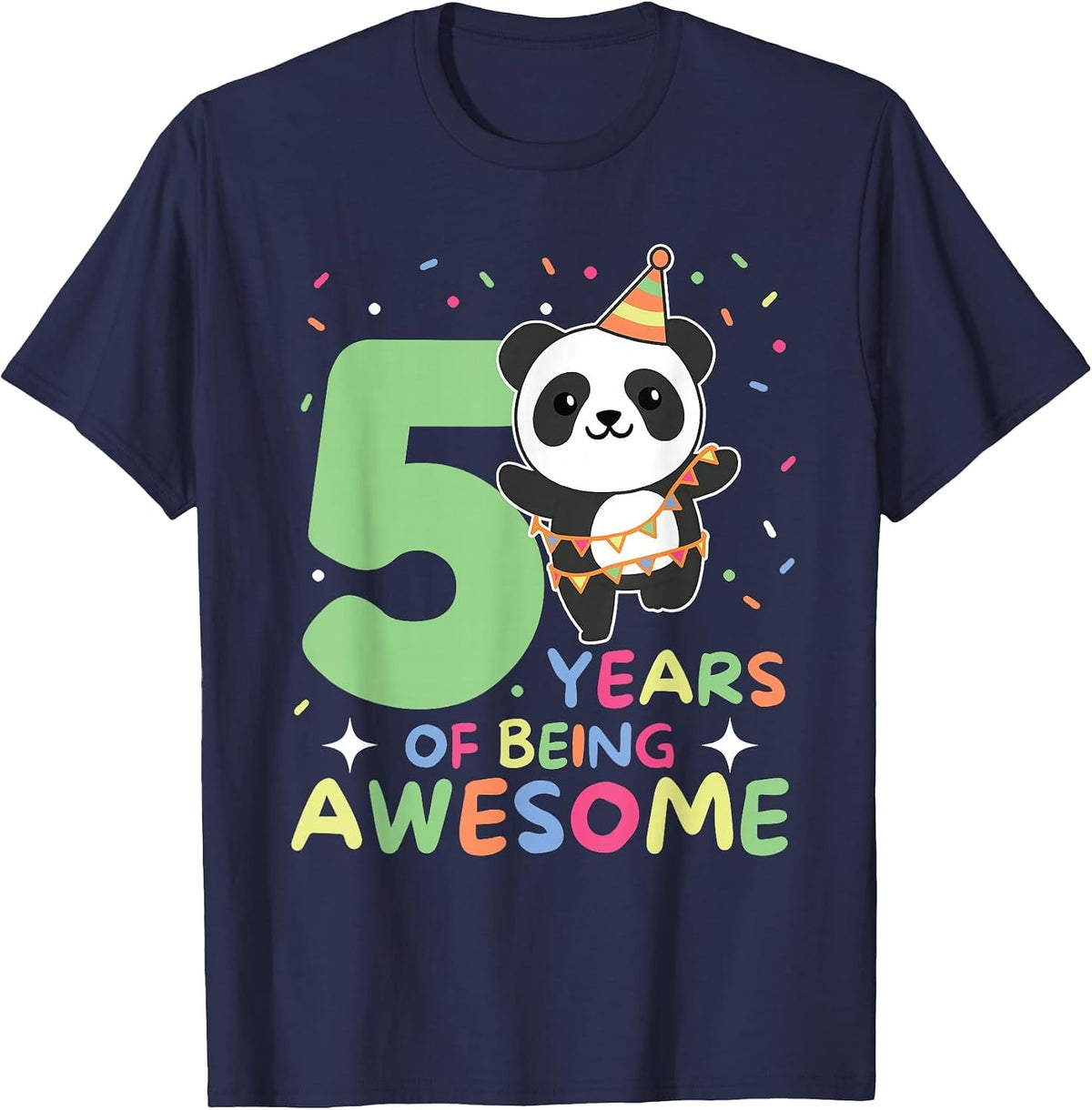 Panda 5th Birthday for Kids Five Year Old Panda T-Shirt - Navy Blue