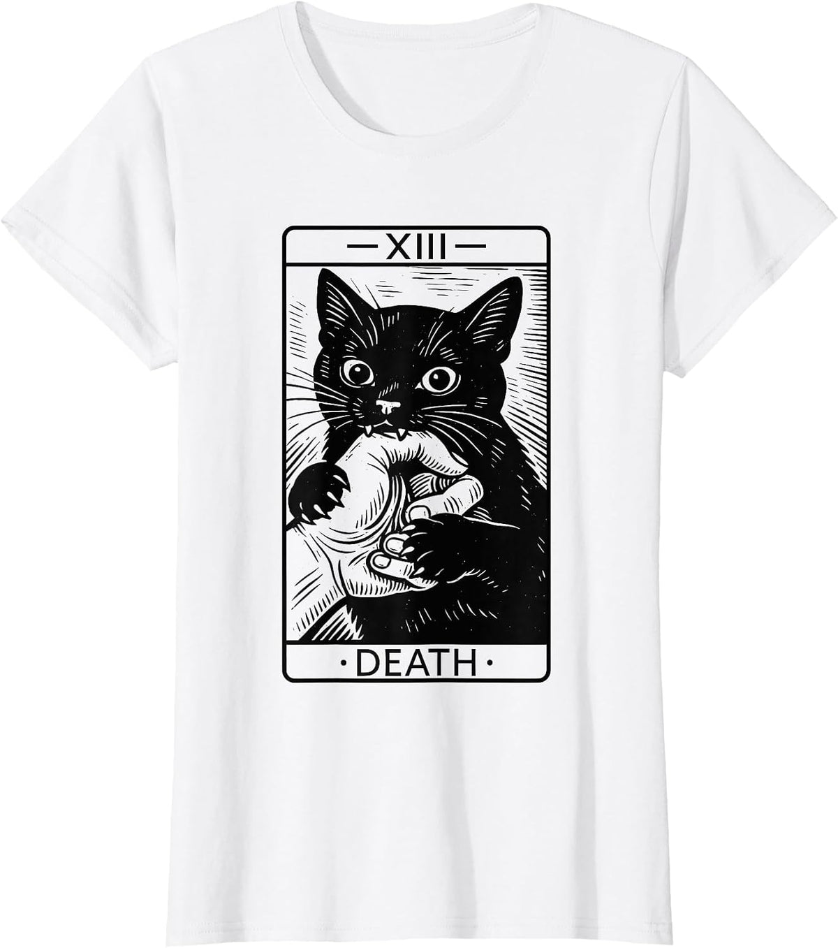 Black Cat Tarot Card Shirt, Funny Witchy Halloween Meme T-Shirt - White
