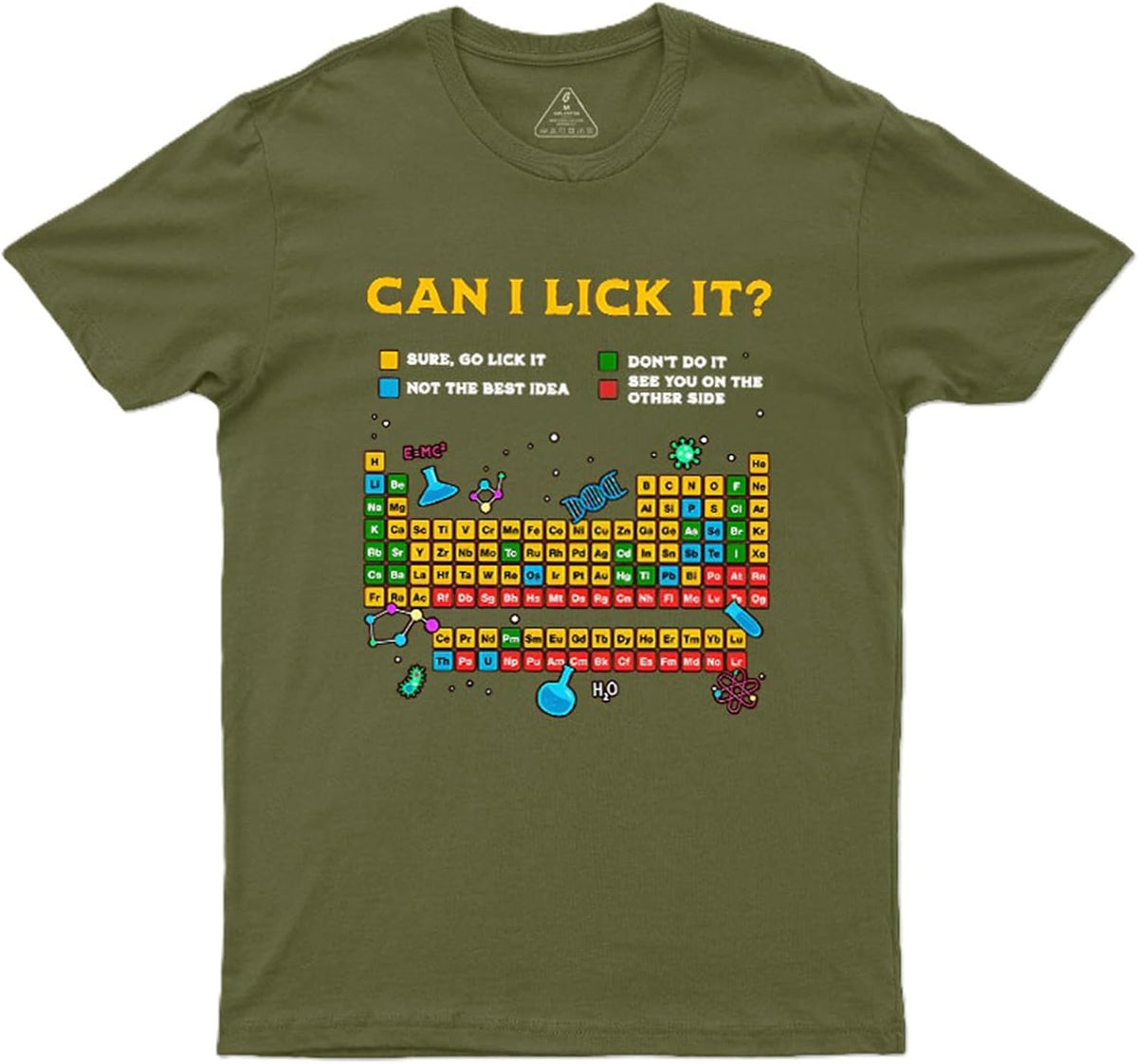 Geek Can I Lick It Periodic Mens Graphic Tee Funny Shirts - Cotton S-5XL - Army Green