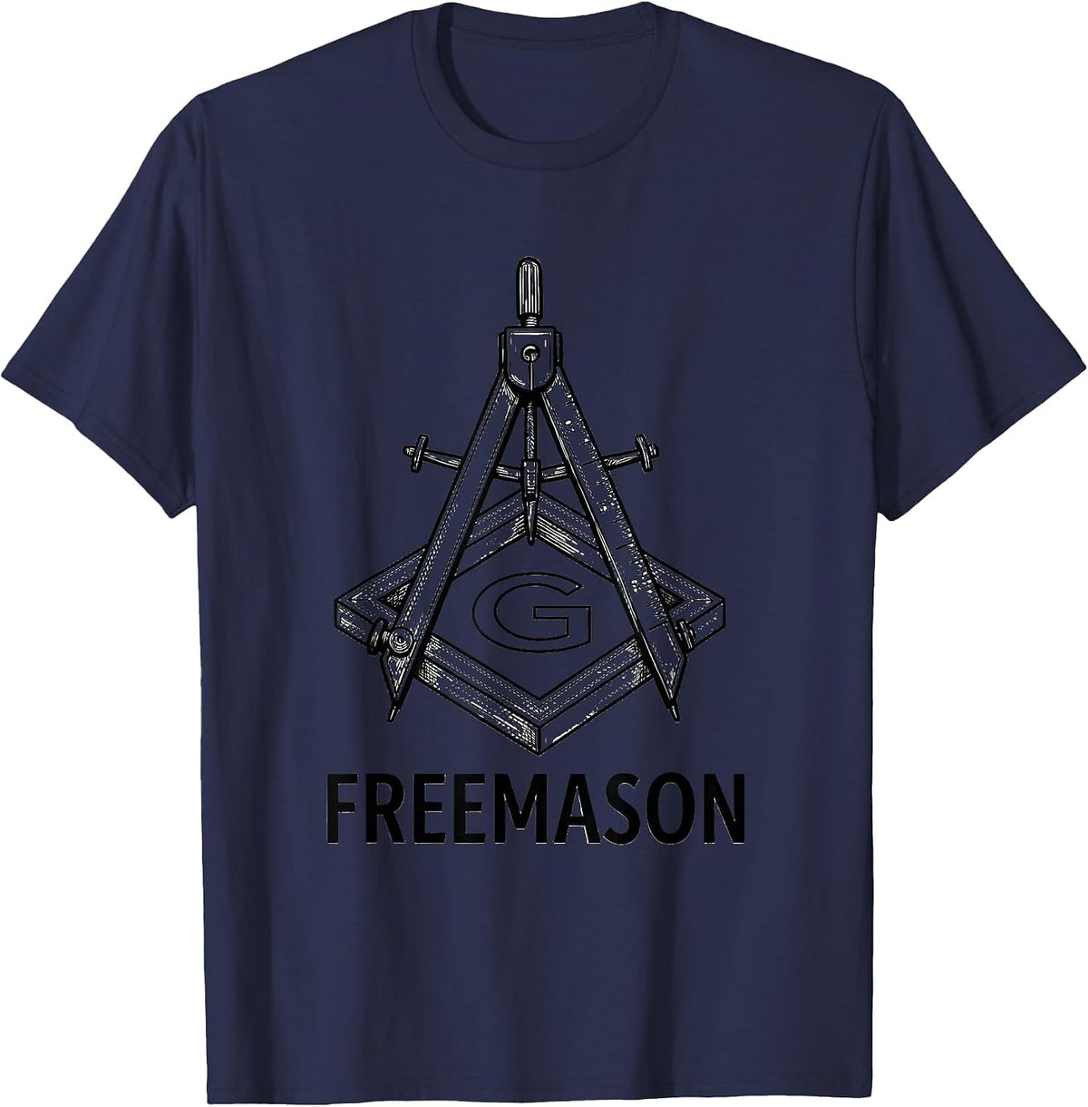 Men's Freemason Line Art Square and Compass Masonic Pride T-Shirt - Navy Blue