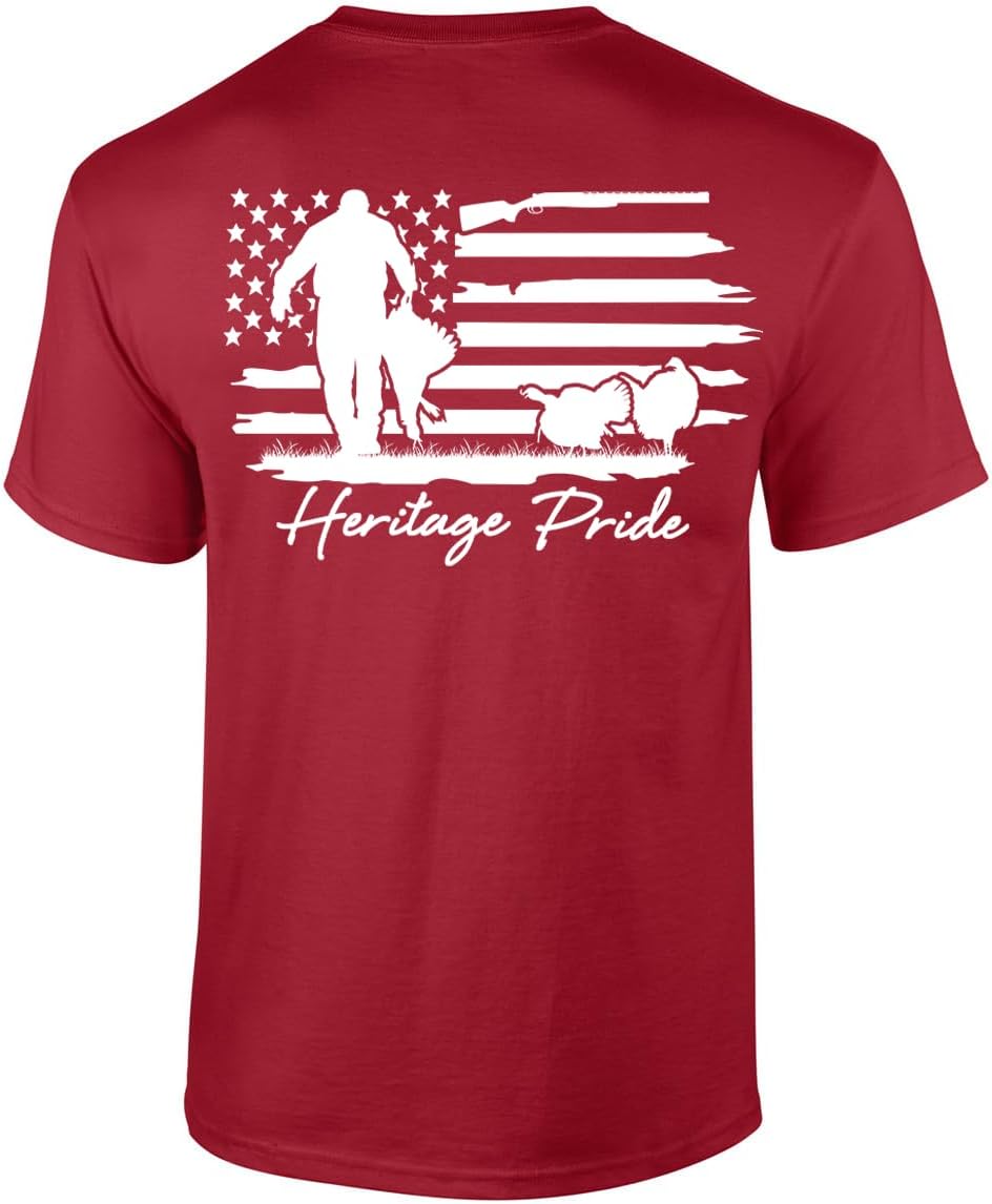 Heritage Pride Hunter Wild Turkey Distressed Flag Tee - Cardinal