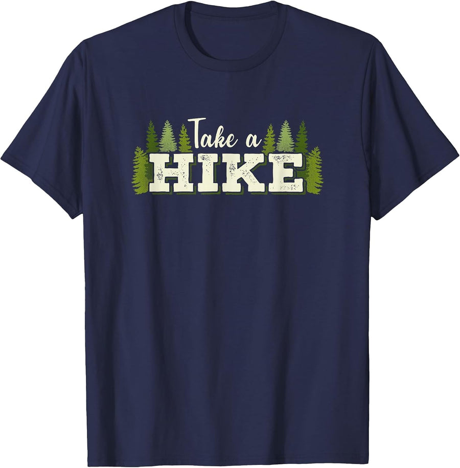 Hiking Tees: Take A Hike Mountain and Trail T-Shirt T-Shirt - Navy Blue