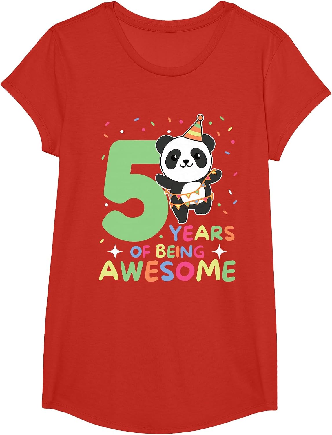 Panda 5th Birthday for Kids Five Year Old Panda T-Shirt - Girls Red