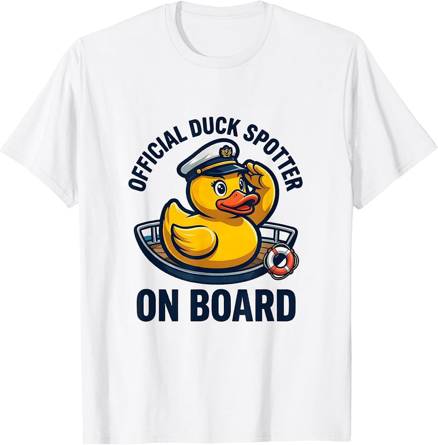 Men's Official Duck Spotter On Board Funny Cruise Duck Hunting T-Shirt - White