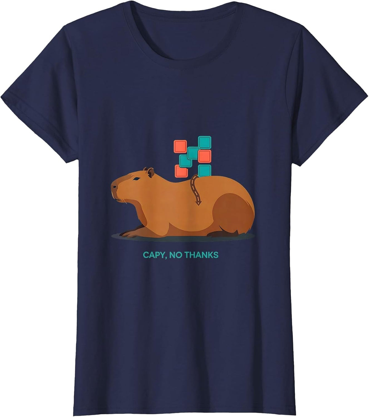 Women's Capy, No Thanks Funny Capybara Animal Meme Humor T-Shirt - Navy Blue