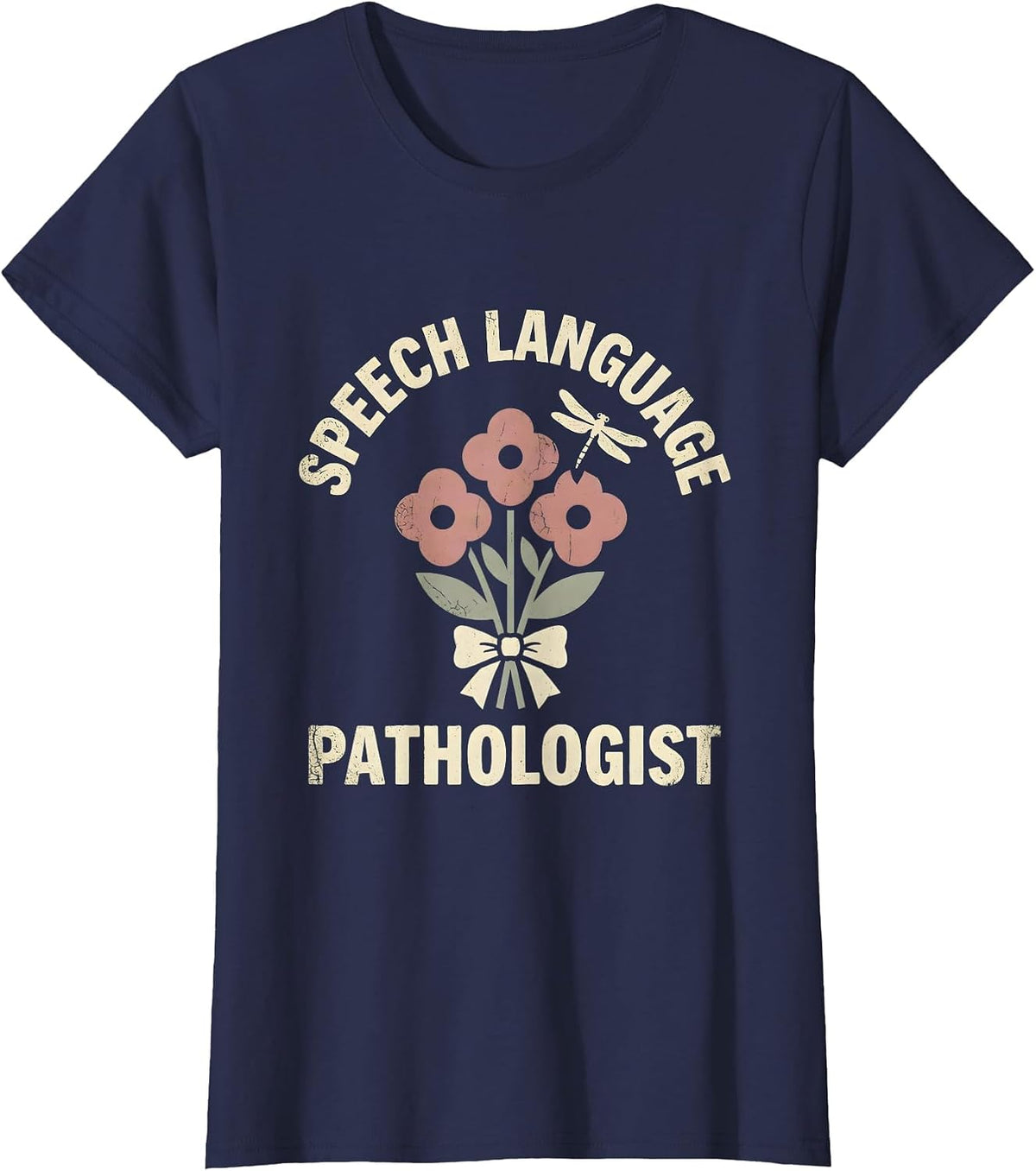 Women's Speech Language Pathologist Floral Boho SLP Professional T-Shirt - Navy Blue