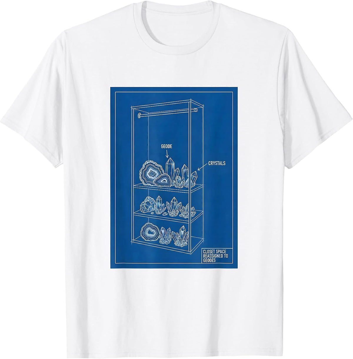 Men's Closet Space Reassigned To Geodes Technical Blueprint Rock T-Shirt - White