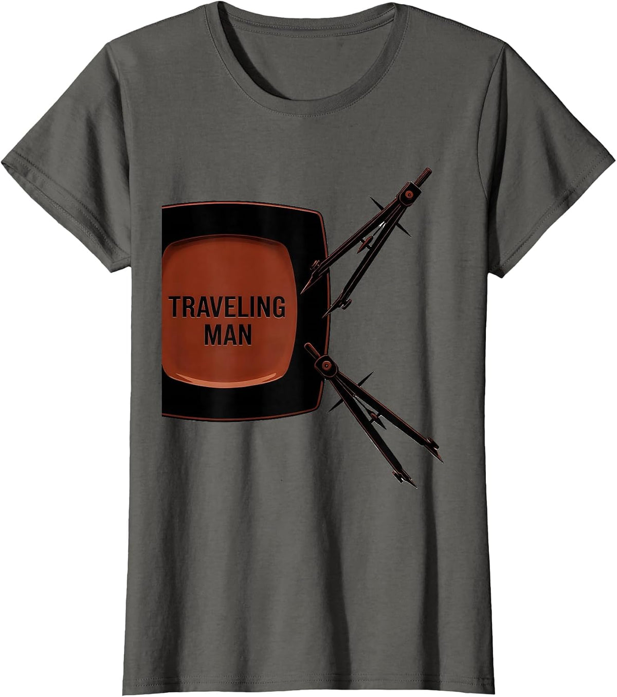 Women's Traveling Man Minimalist Freemason Square And Compass T-Shirt - Asphalt Grey