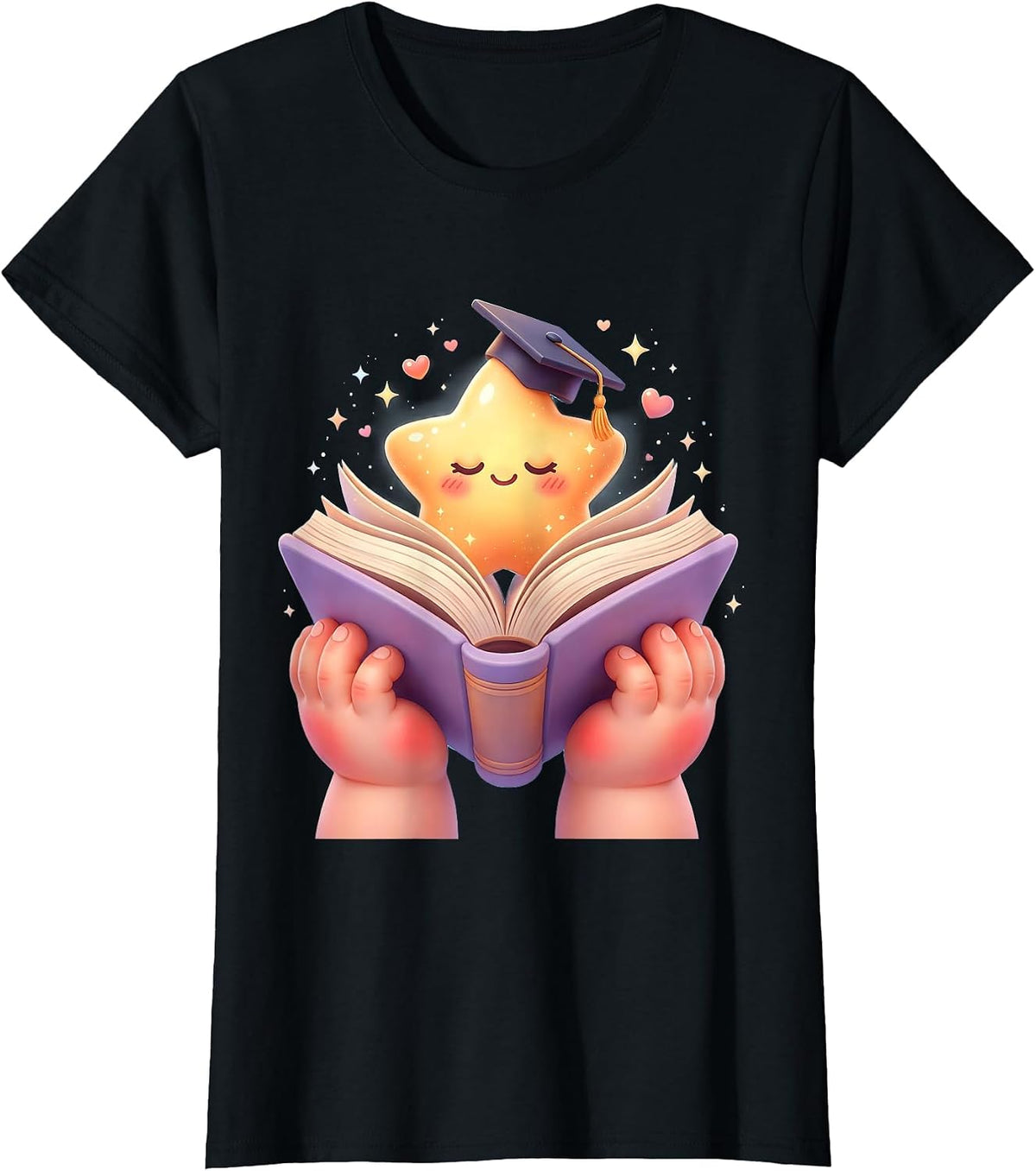 Women's Special Education Teacher Open Book Star Design T-Shirt - Black