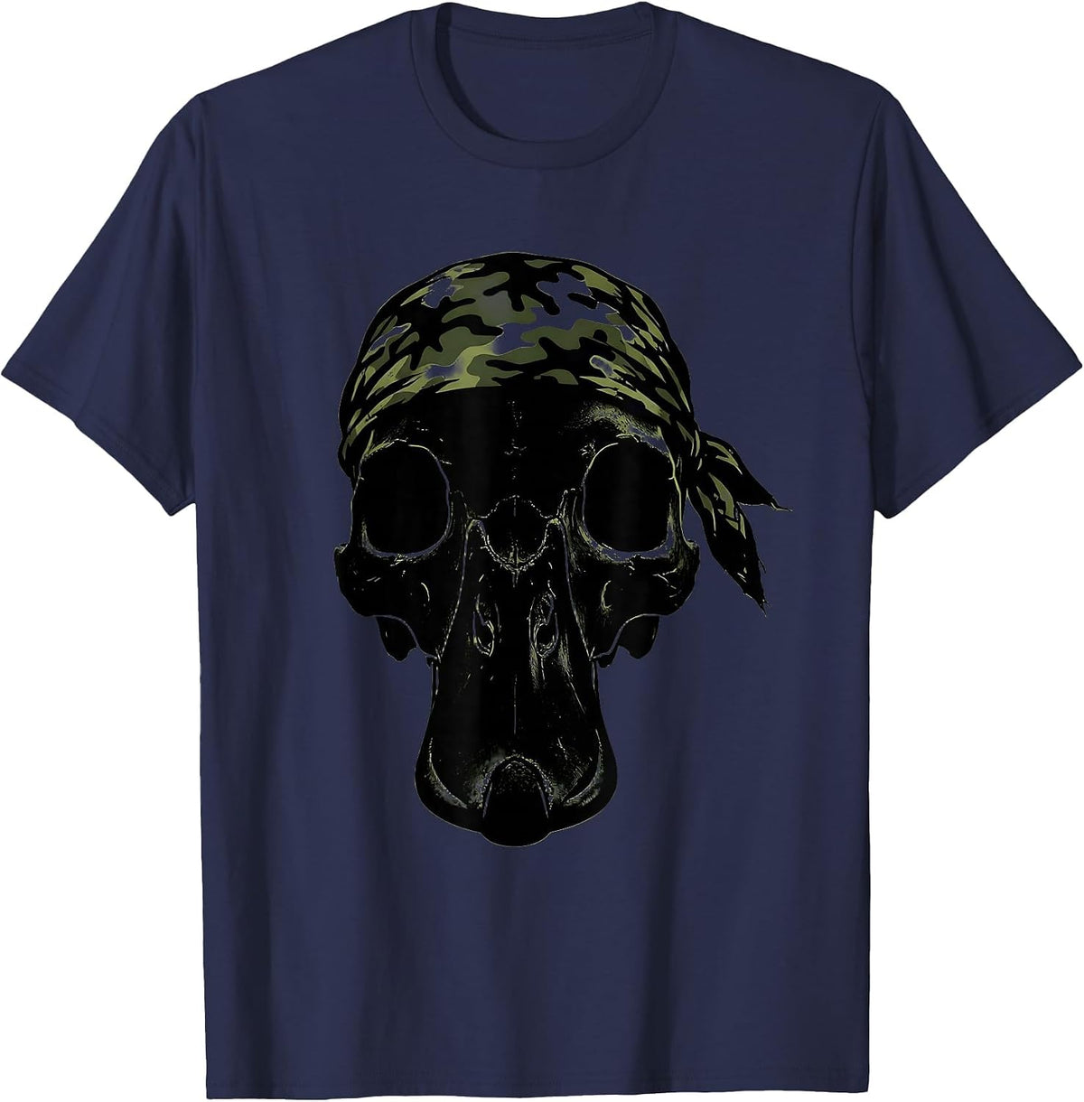 Men's Duck Skull Camo Bandana Graphic Tee T-Shirt - Navy Blue