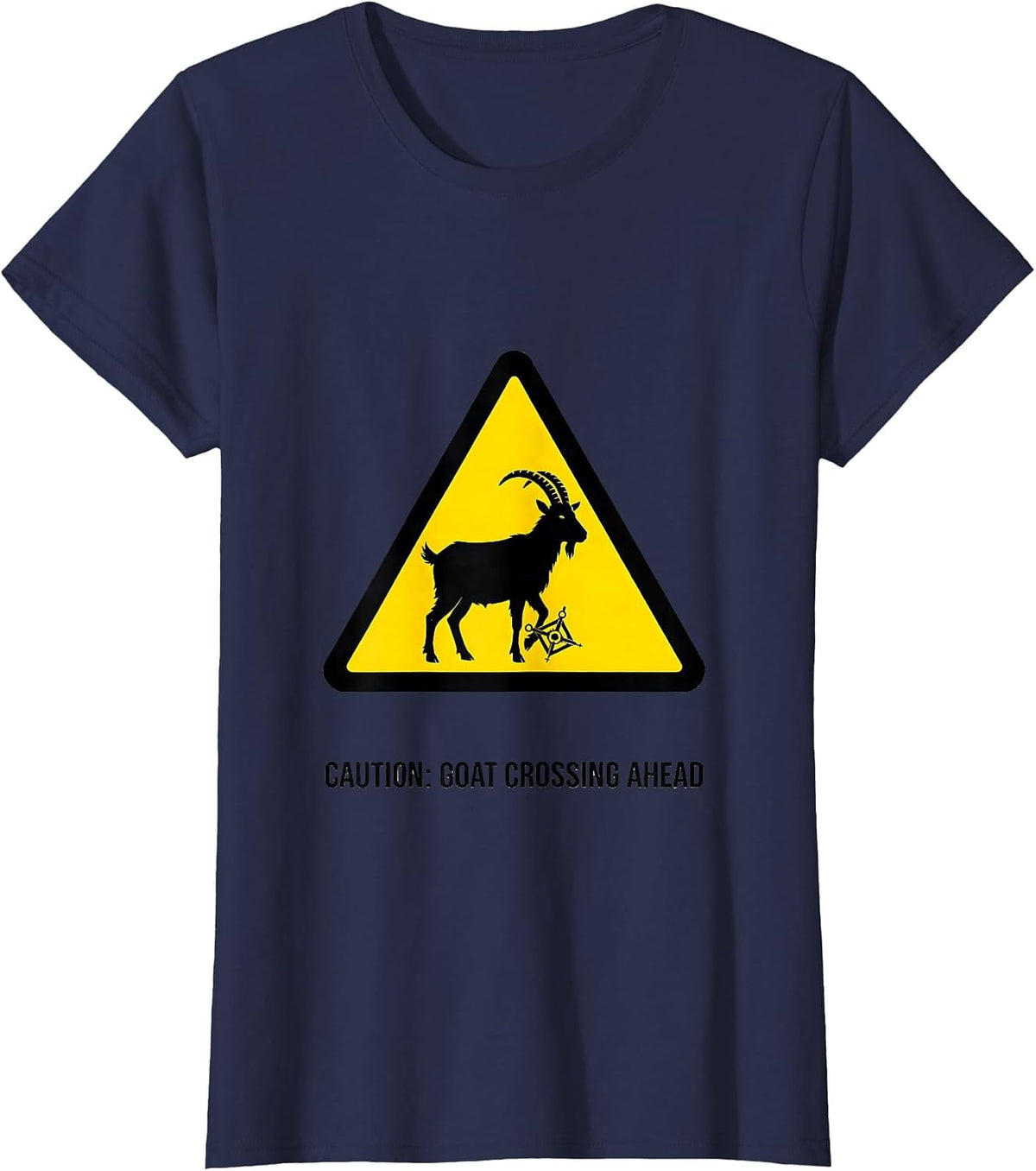 Women's Caution: Goat Crossing Ahead Freemason Square and Compass T-Shirt - Navy Blue