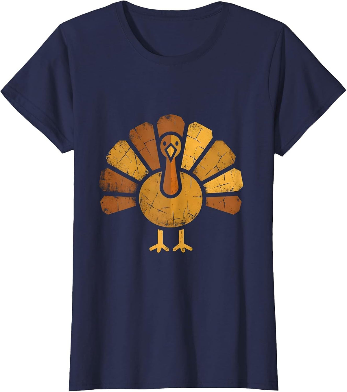 Women's Wild Turkey Fan Tail Feathers Proud Display T-Shirt - Navy Blue