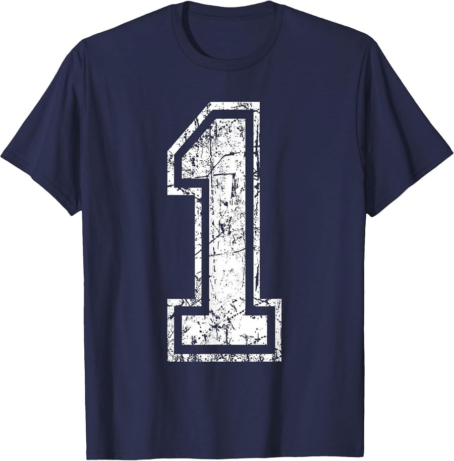 Sports Jersey Grunge Number 1 Team Player Birthday Graphic T-Shirt - Navy Blue