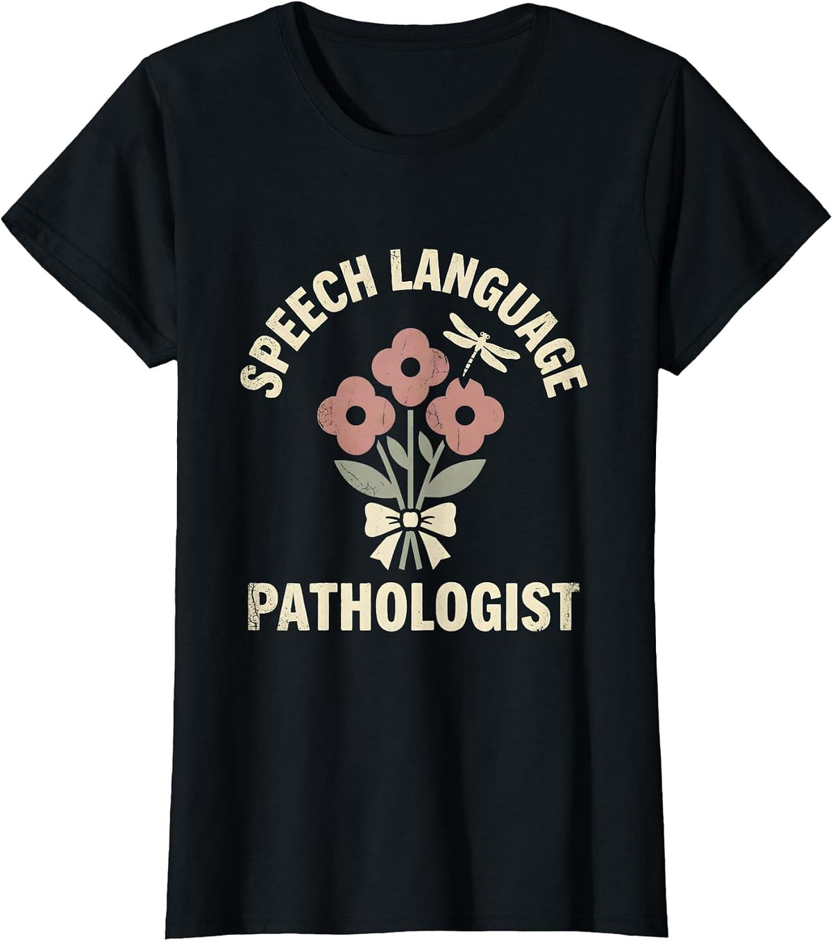 Women's Speech Language Pathologist Floral Boho SLP Professional T-Shirt - Black