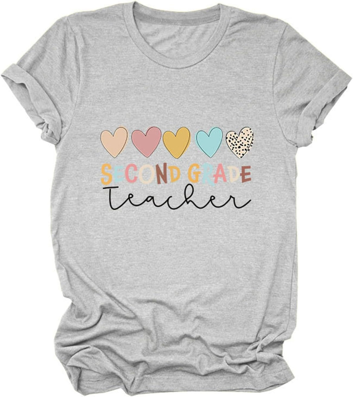 Second Grade Teacher T-Shirt Womens Funny Teacher Gift Shirt Letter Graphic Tees Short Sleeve Summer Crewneck Tops - Grey