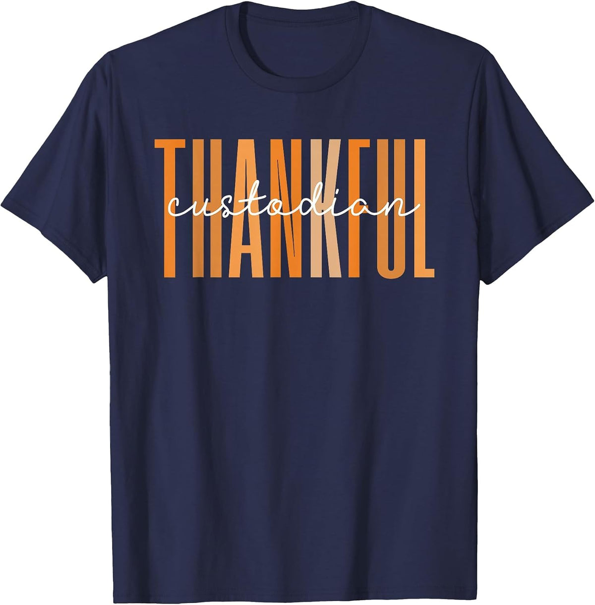 Retro Vintage One Thankful Custodian Pumpkin Thanksgiving T-Shirt - Navy Blue