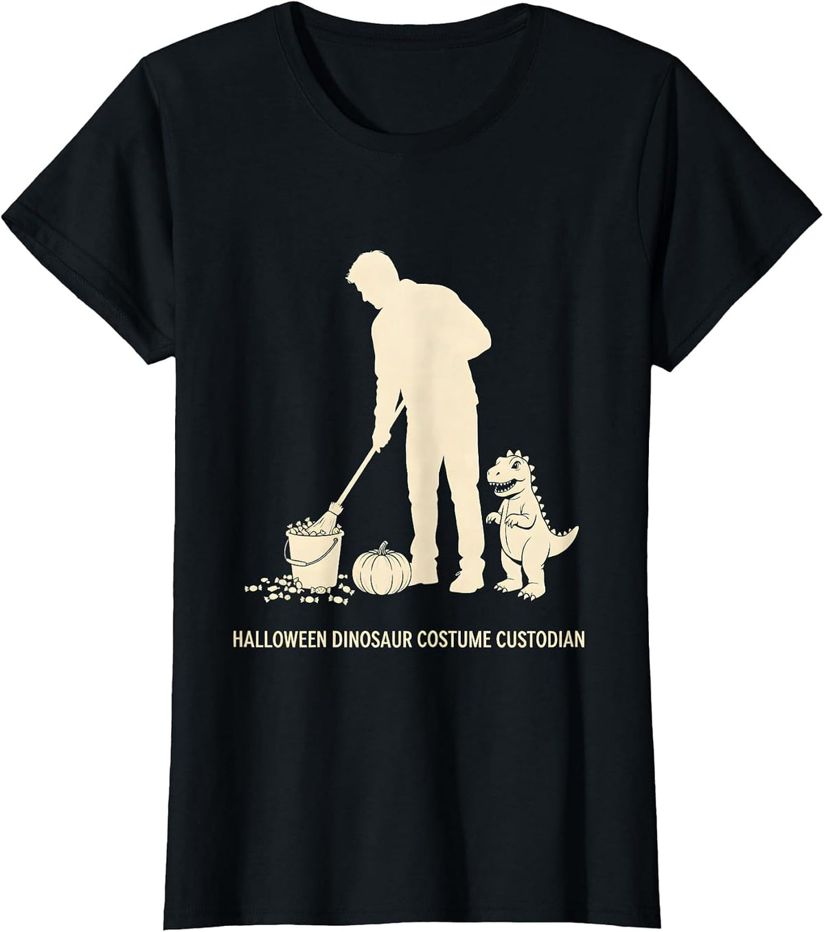 Halloween Dinosaur Costume Custodian Funny Mom Dad Family T-Shirt - Black