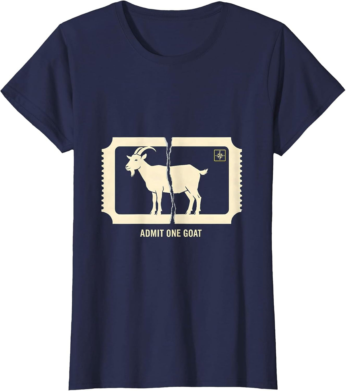 Women's Admit One Goat Stencil Graphic Freemason Square Compass T-Shirt - Navy Blue