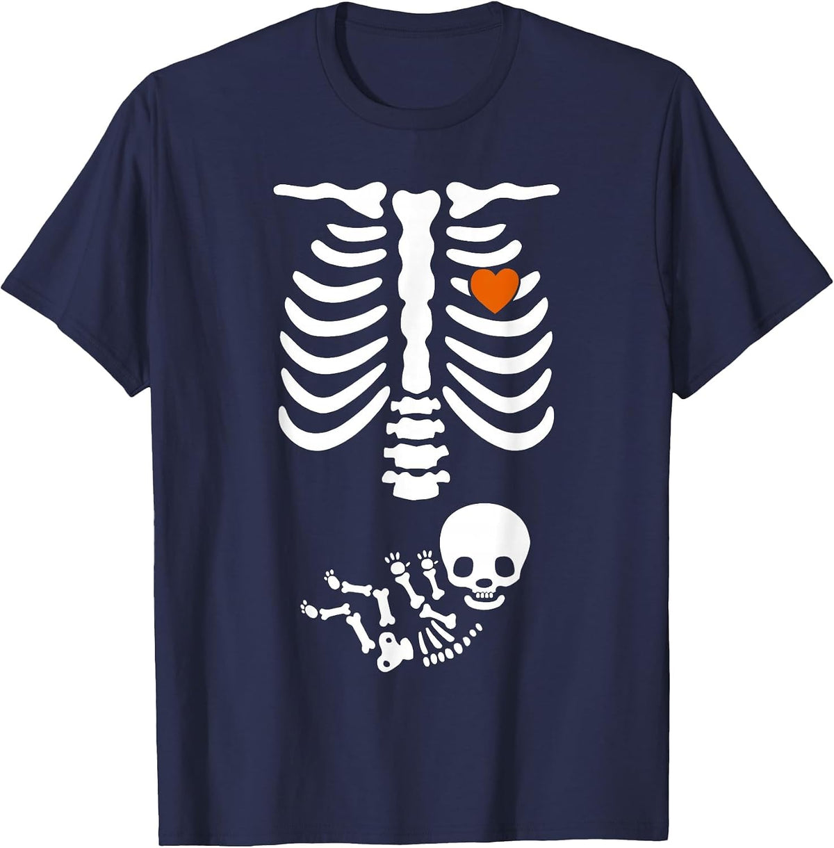 Beer Belly & Baby Skeleton Pregnancy Couples Halloween Mom T-Shirt - Navy Blue