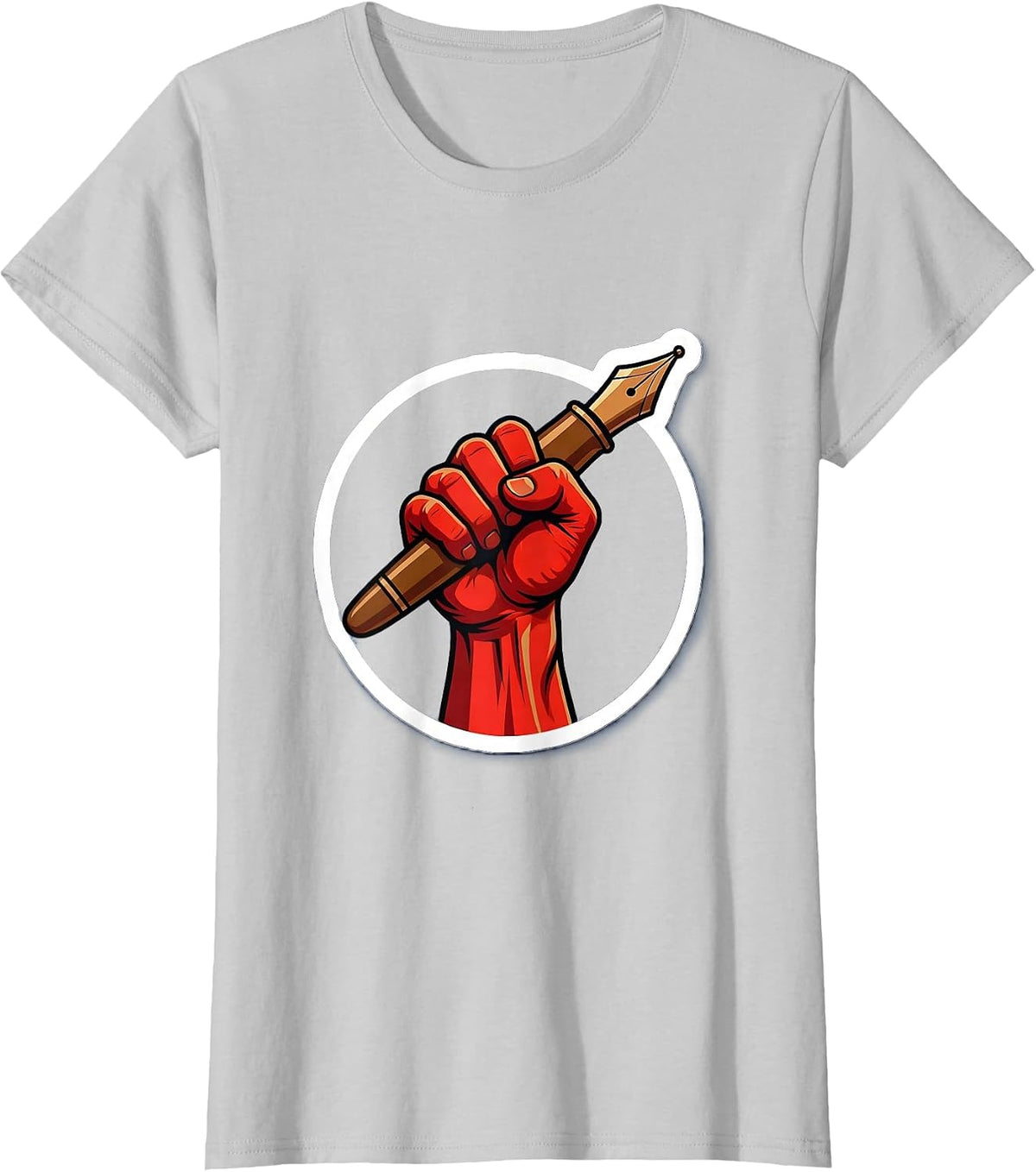 Mighty Grip Flexing Arm Huge Pen Graphic T-Shirt - Silver Grey