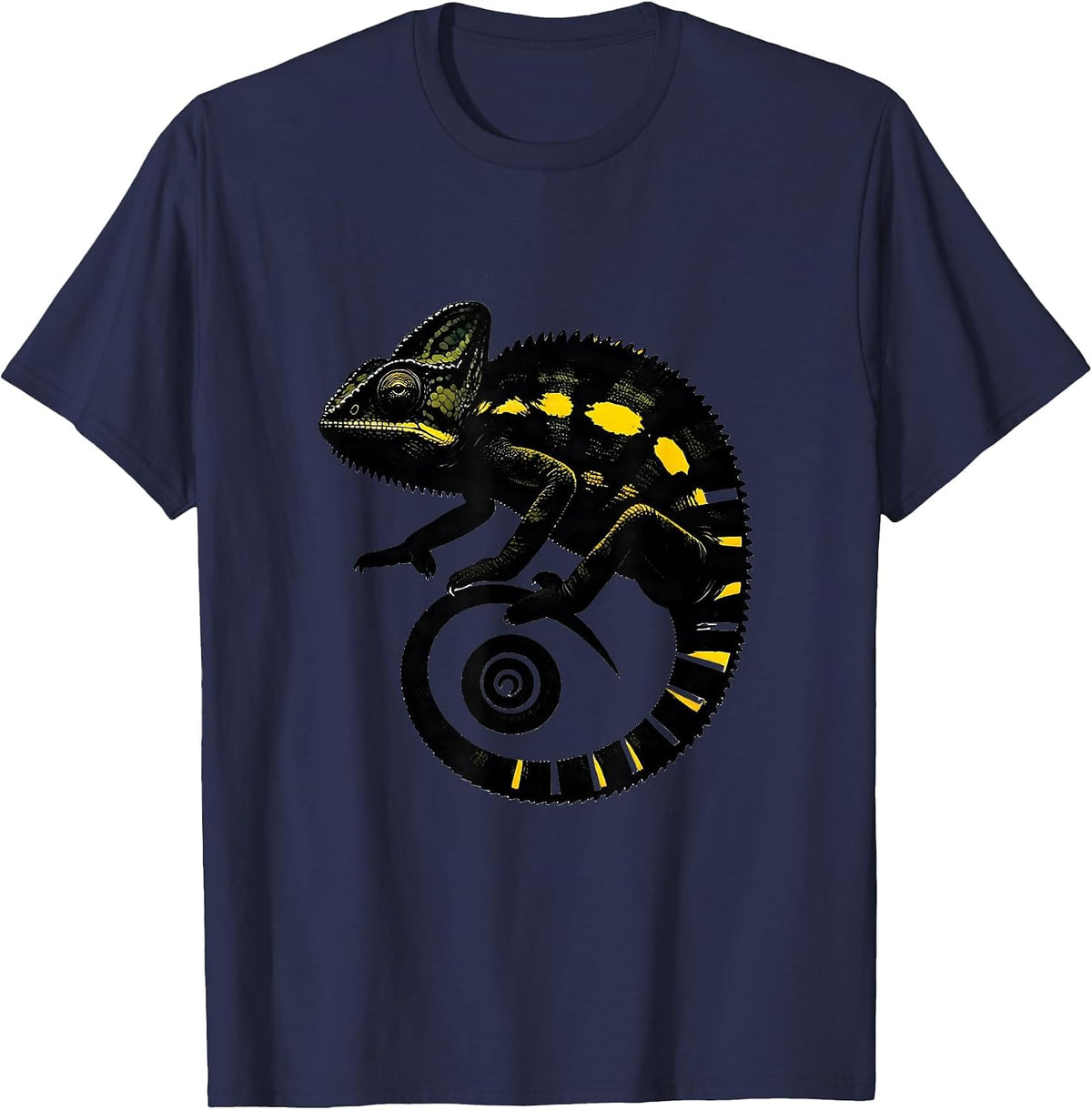 Minimalist Chameleon Scribble Line Art Graphic Wildlife T-Shirt - Navy Blue
