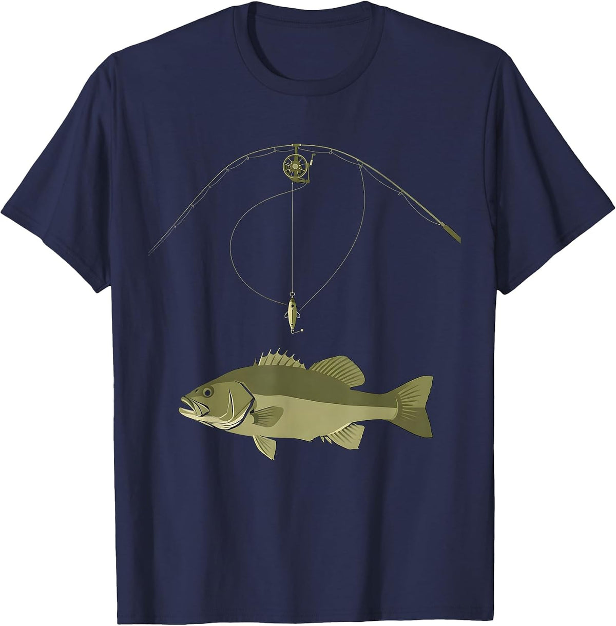 Men's Geometric Largemouth Bass Minimalist Fishing Humor T-Shirt - Navy Blue