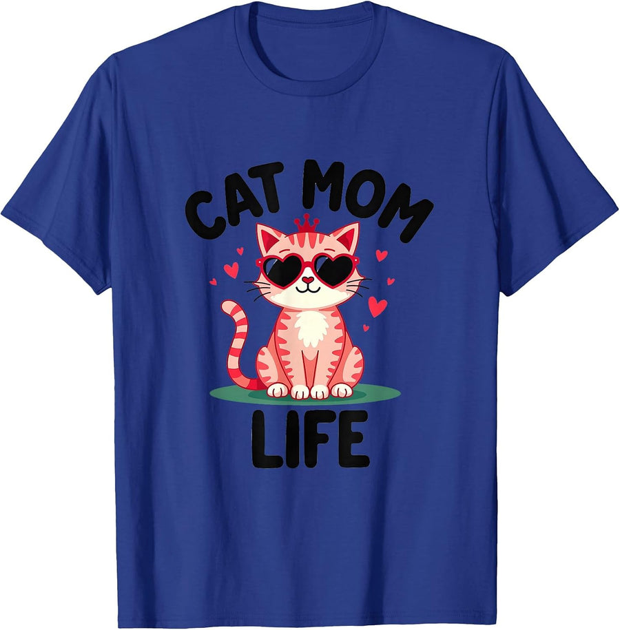 Cat Mom Life Proud Feline Parent Design T-Shirt - Royal Blue