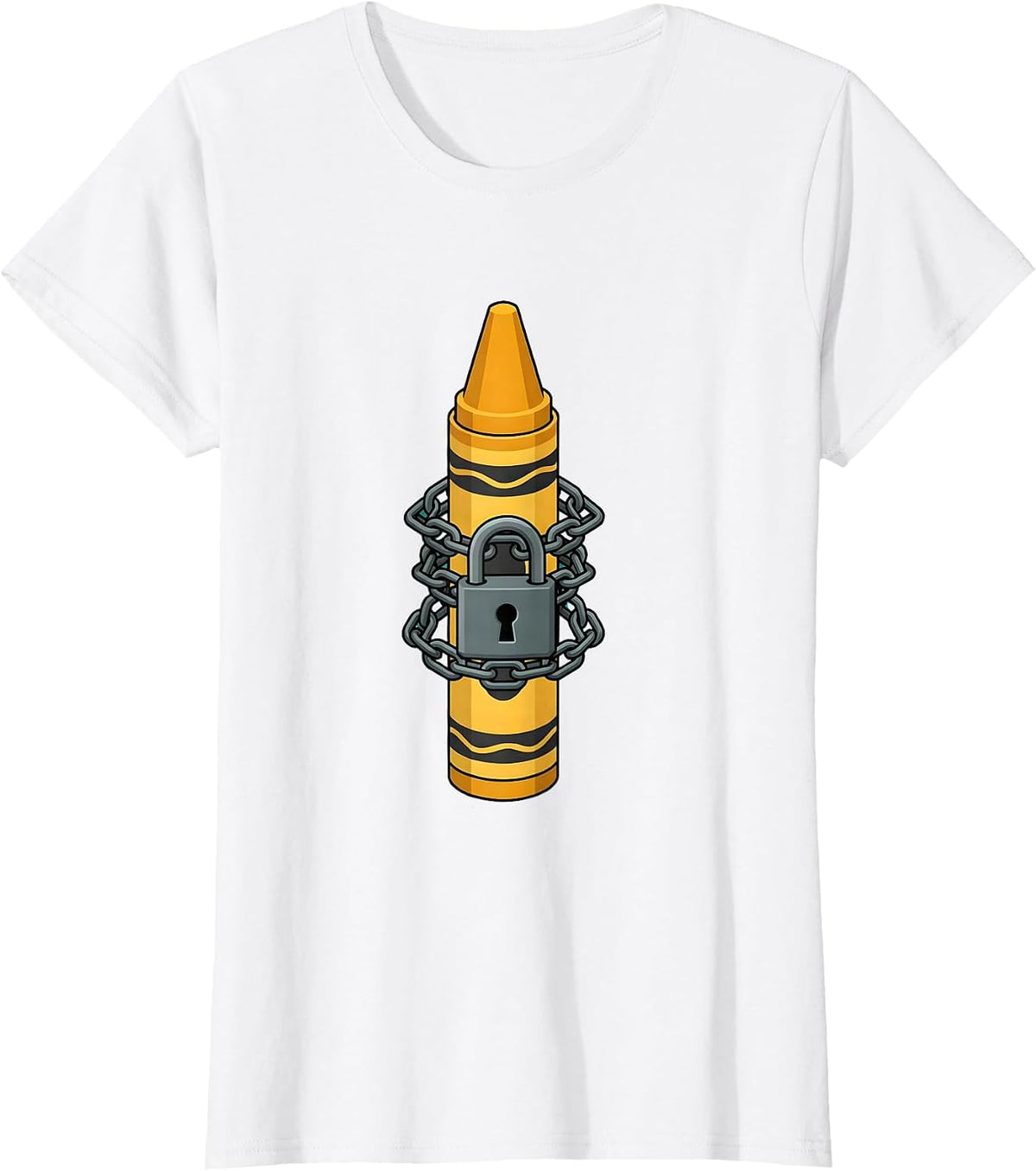 Chained Crayon Locked Up Art Graphic Design T-Shirt - White