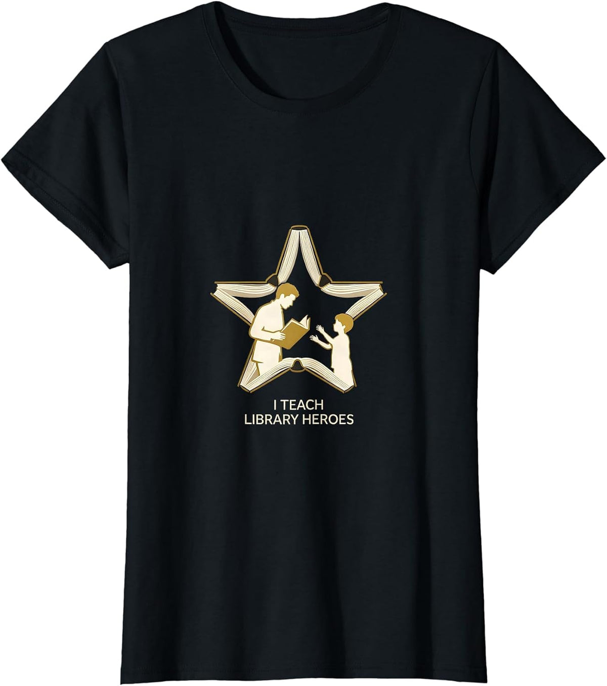 I Teach Library Heroes Funny Teacher Librarian Back T-Shirt - Black