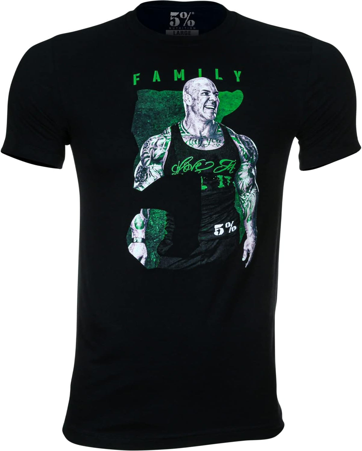 5% Nutrition Rich Piana Weightlifting Workout T-Shirt Gym Tee Muscle Shirt Cotton - Black\/Green Family