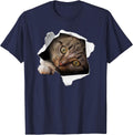 Stunning Tabby Cat Torn Cloth Cat Lovers Kitten T-Shirt - Navy Blue