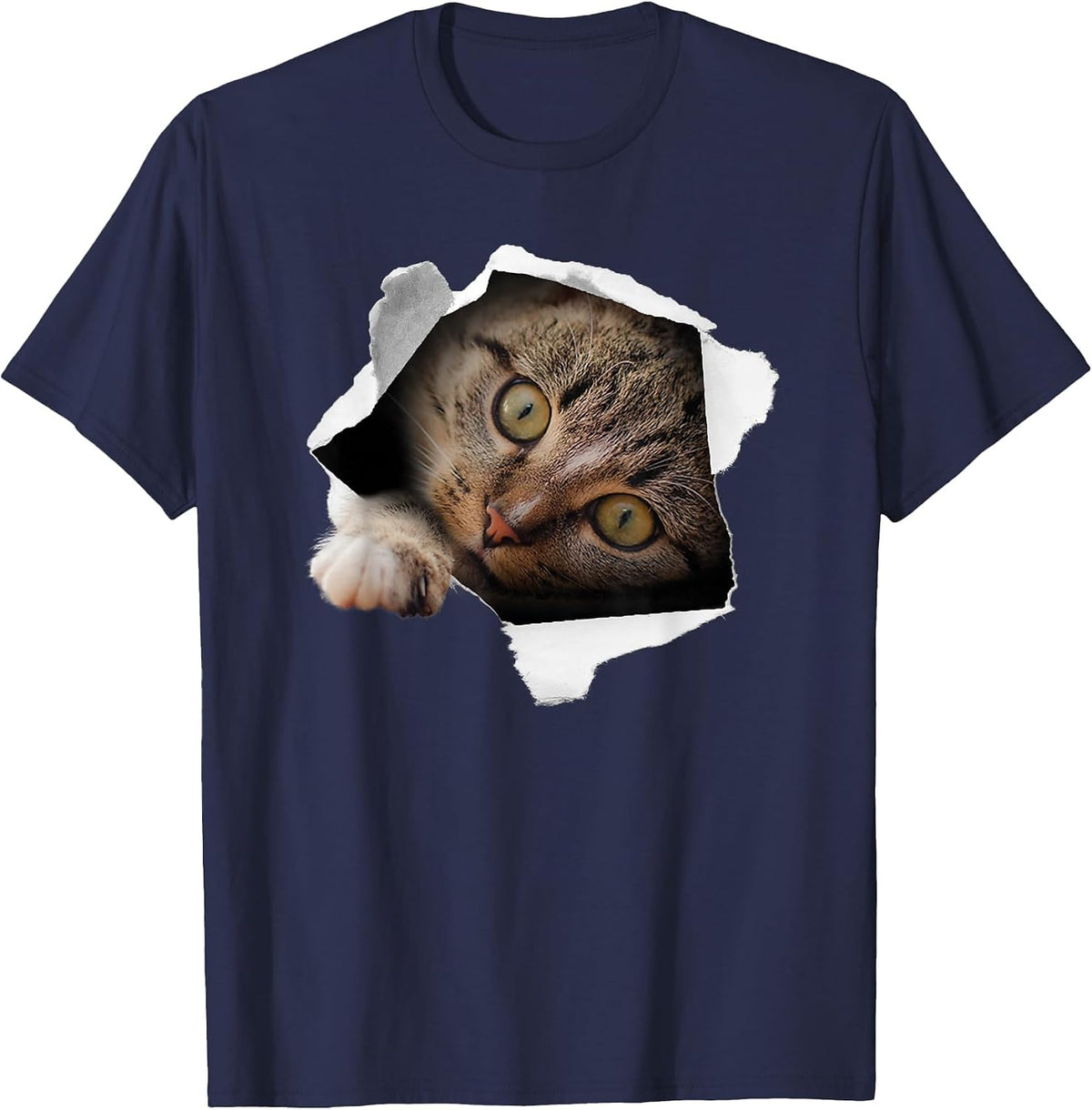 Stunning Tabby Cat Torn Cloth Cat Lovers Kitten T-Shirt - Navy Blue