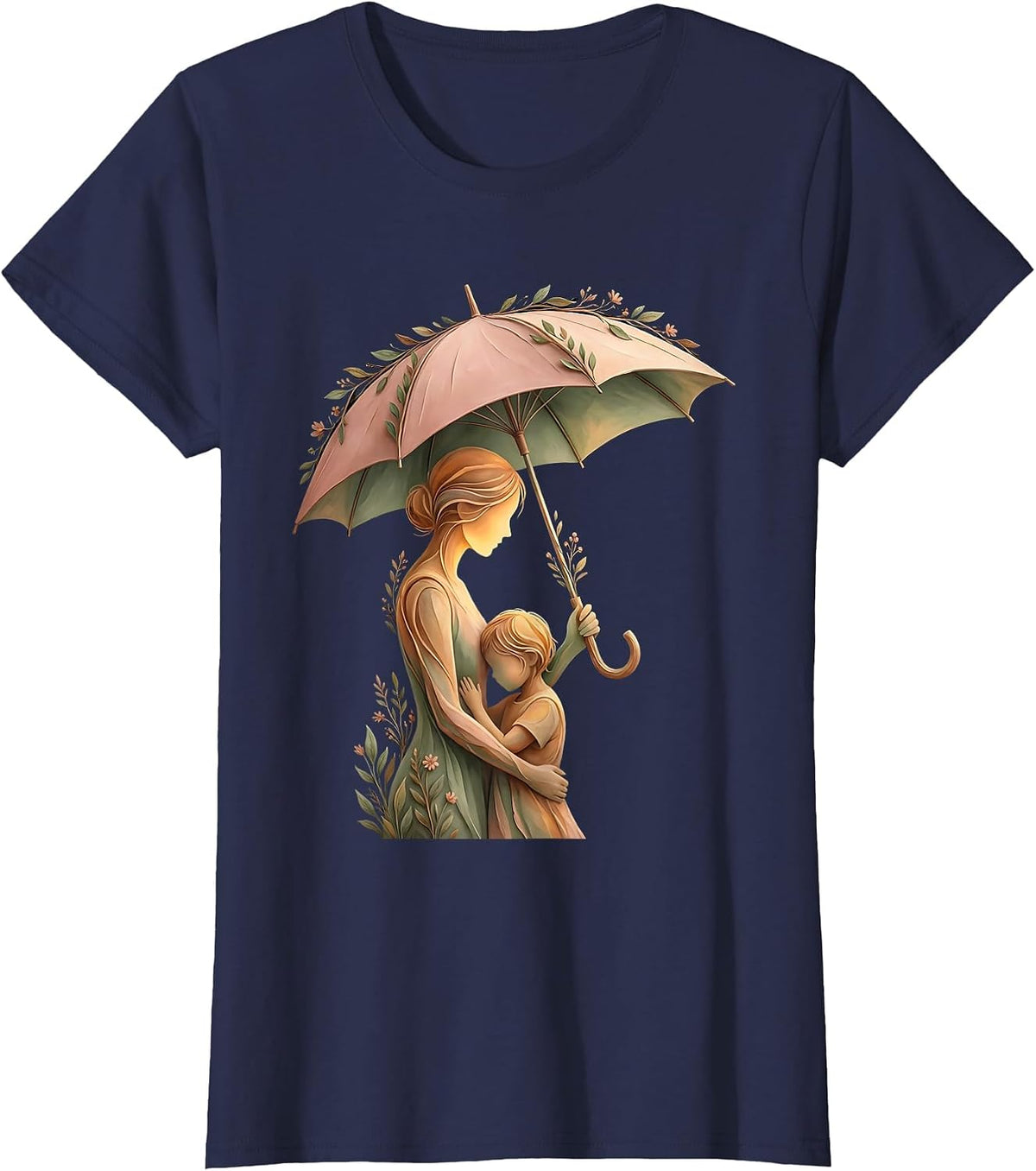 Women's Social Worker Umbrella Protection Graphic Design T-Shirt - Navy Blue