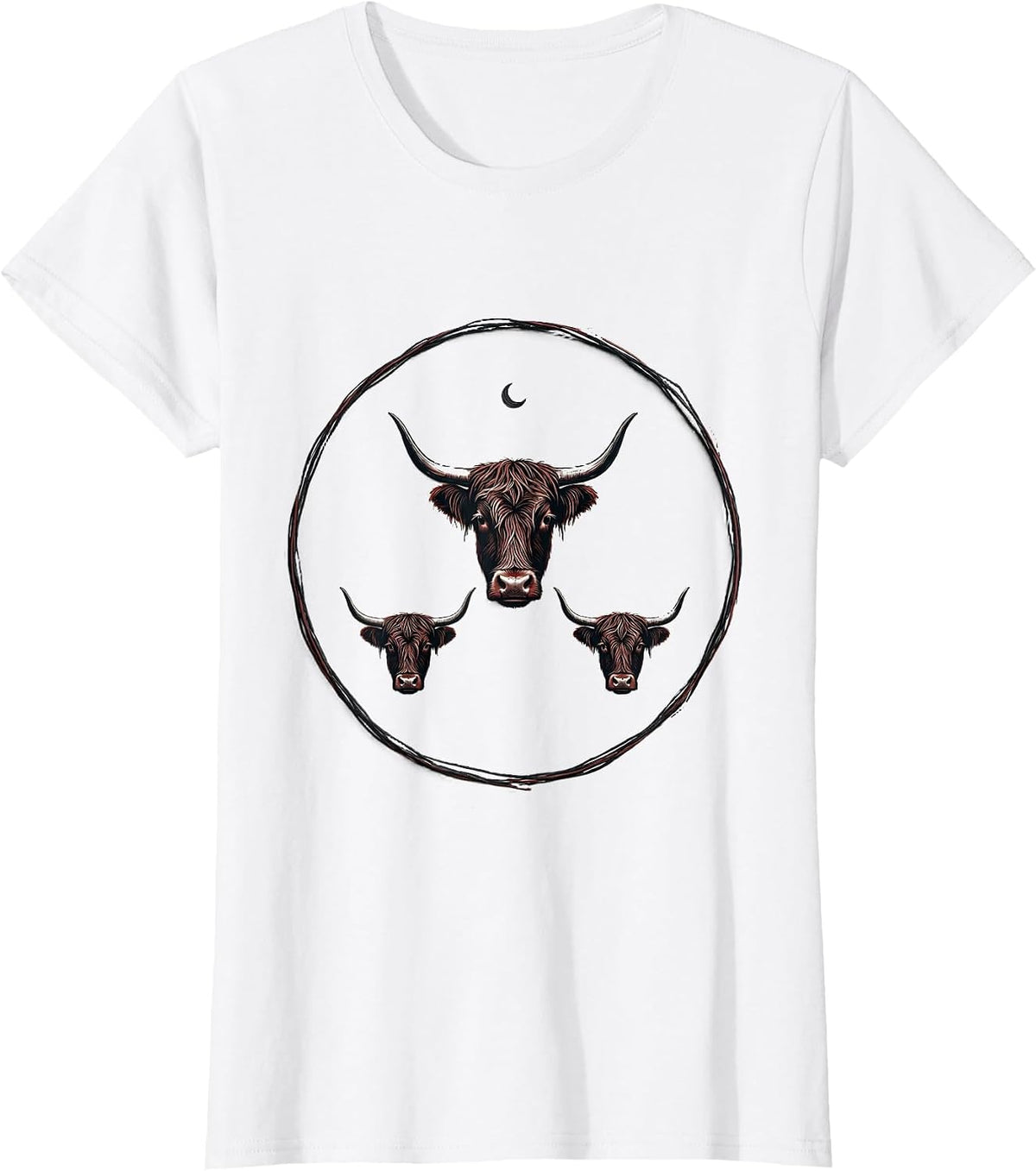 Women's Thin Highland Cow Ring Minimalist Holiday Cow Lover Gift T-Shirt - White