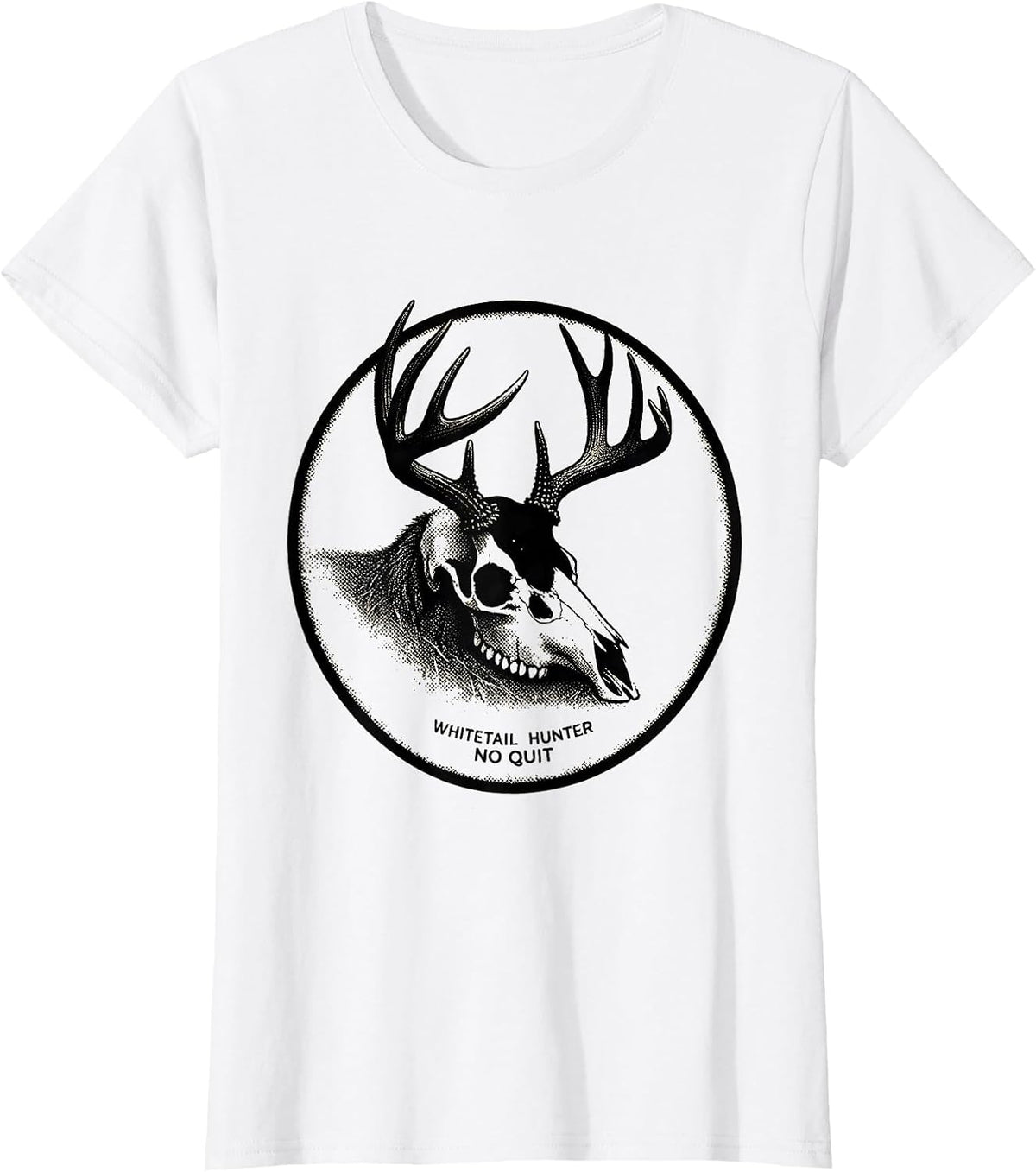 Whitetail Hunter, No Quit Blackwork Dotwork Camo Dad Humor T-Shirt - White