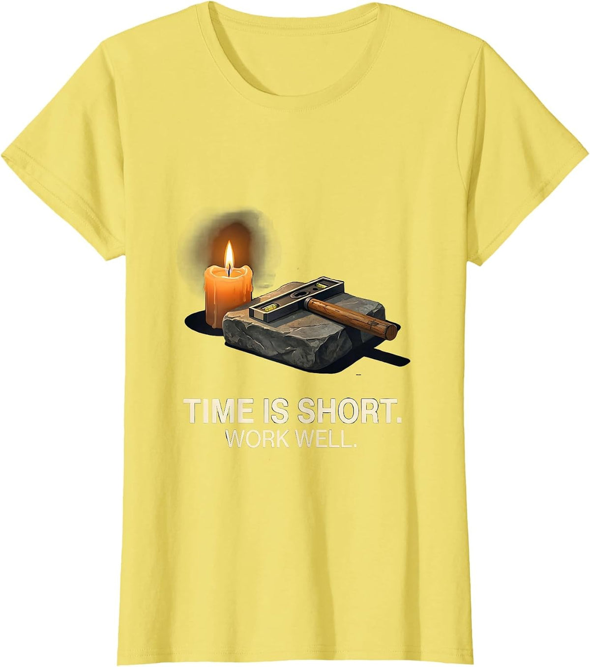 Women's Time Is Short Work Well Editorial Conceptual Freemason T-Shirt - Lemon Yellow