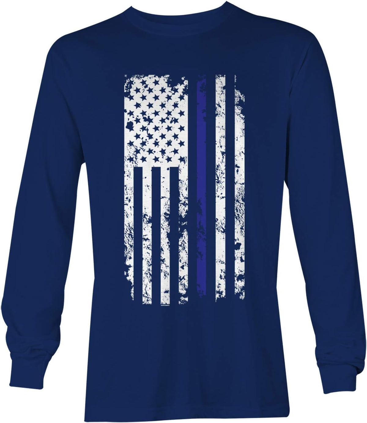 Haase Unlimited Blue Line American Flag - Support Cops Police Unisex Long Sleeve Shirt - Navy