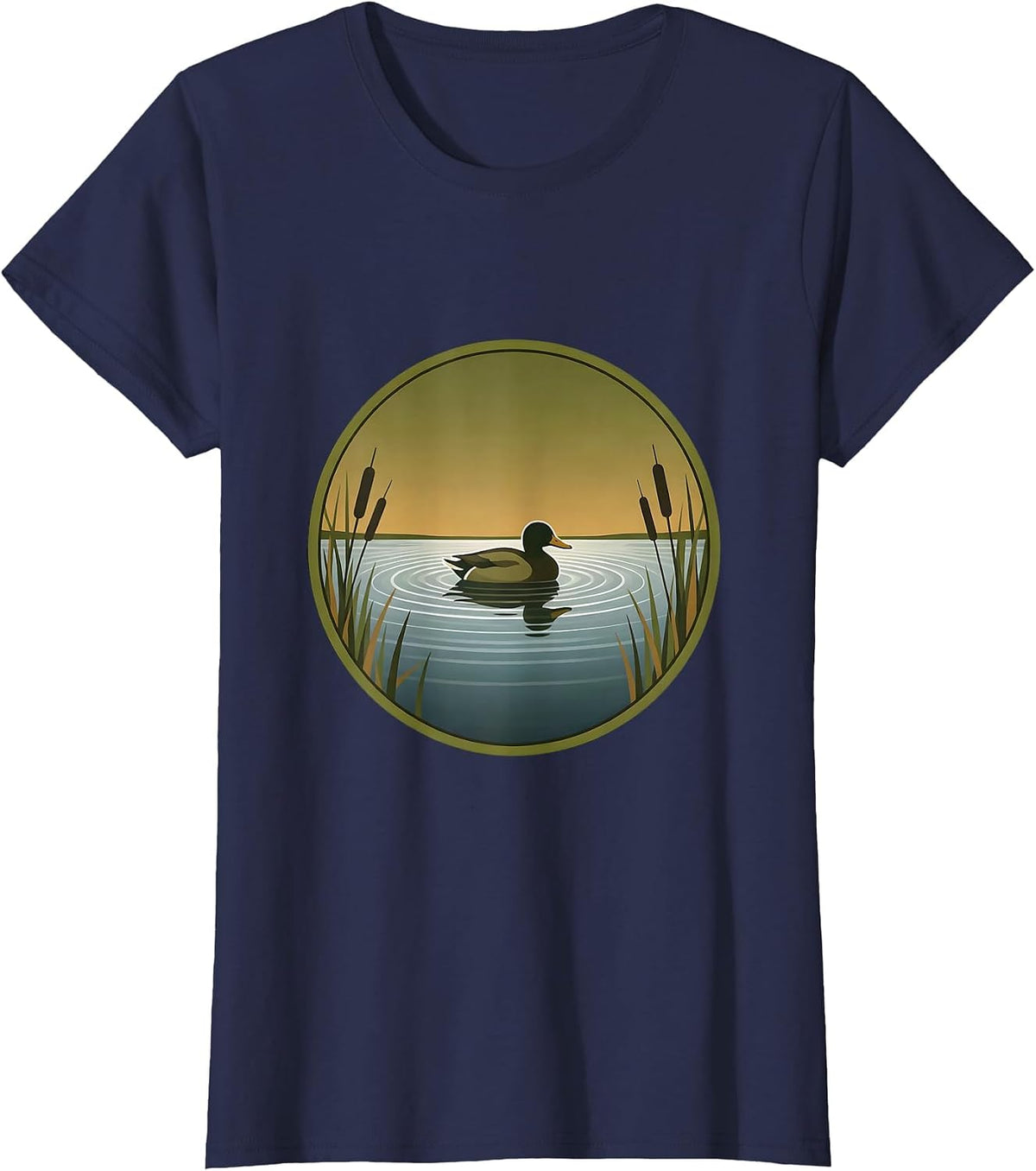 Women's Camo Duck Decoy Still Water Hunting Graphic T-Shirt - Navy Blue