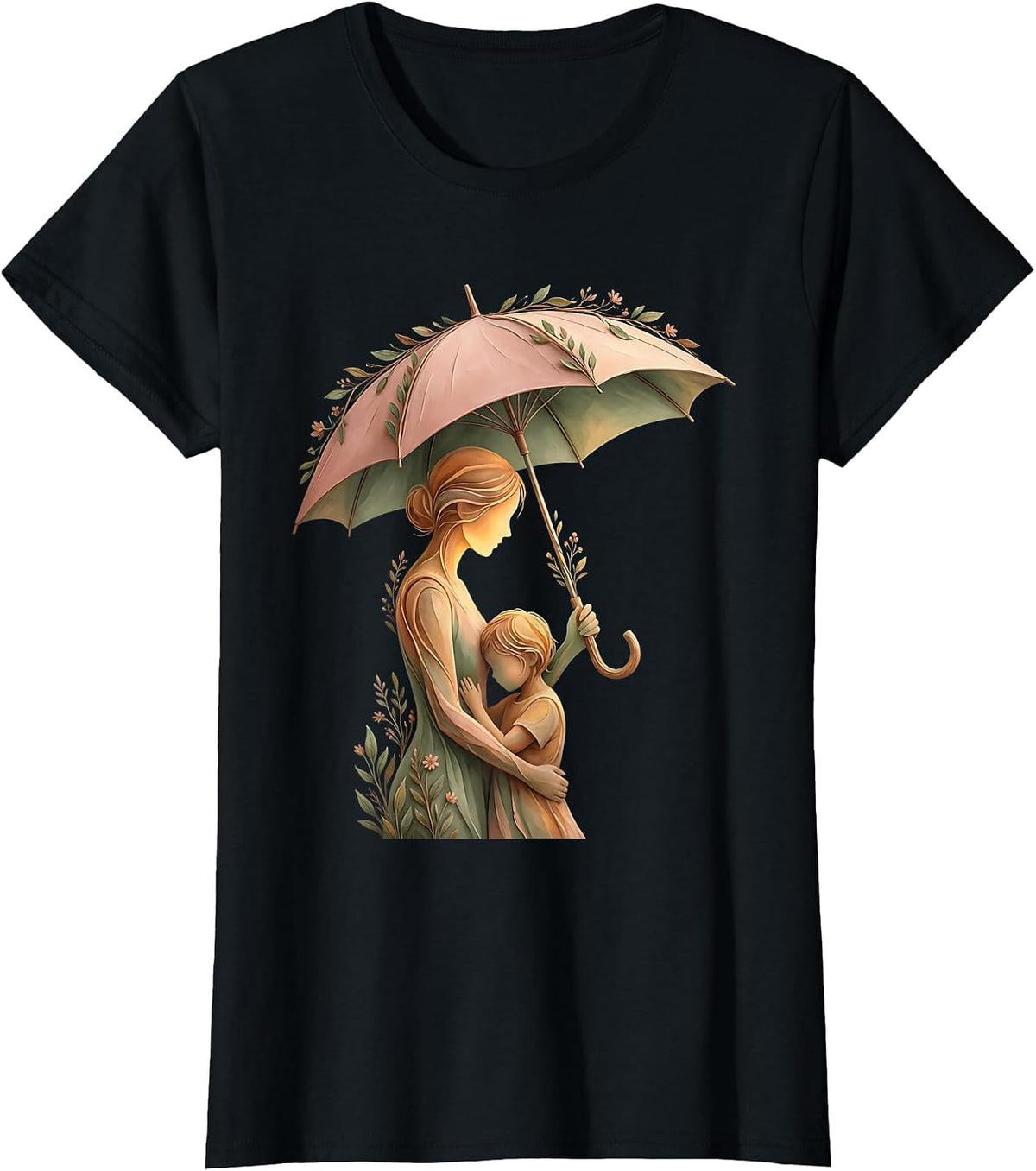Women's Social Worker Umbrella Protection Graphic Design T-Shirt - Black