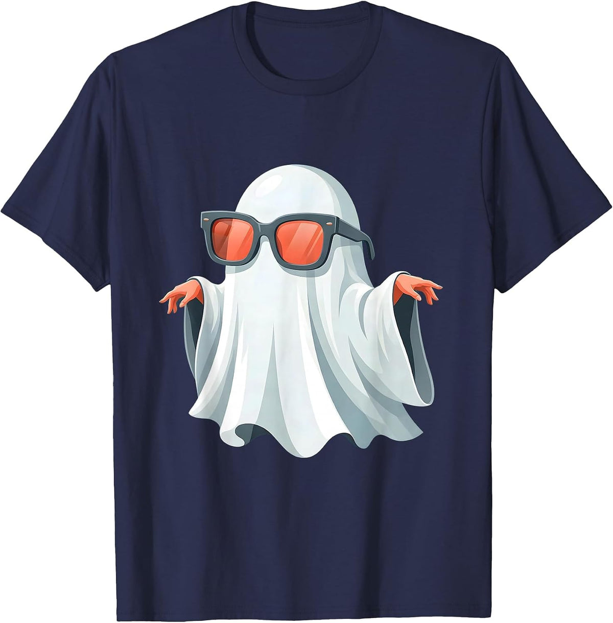 Boo Jee Ghost Wearing Designer Sunglasses T-Shirt - Navy Blue