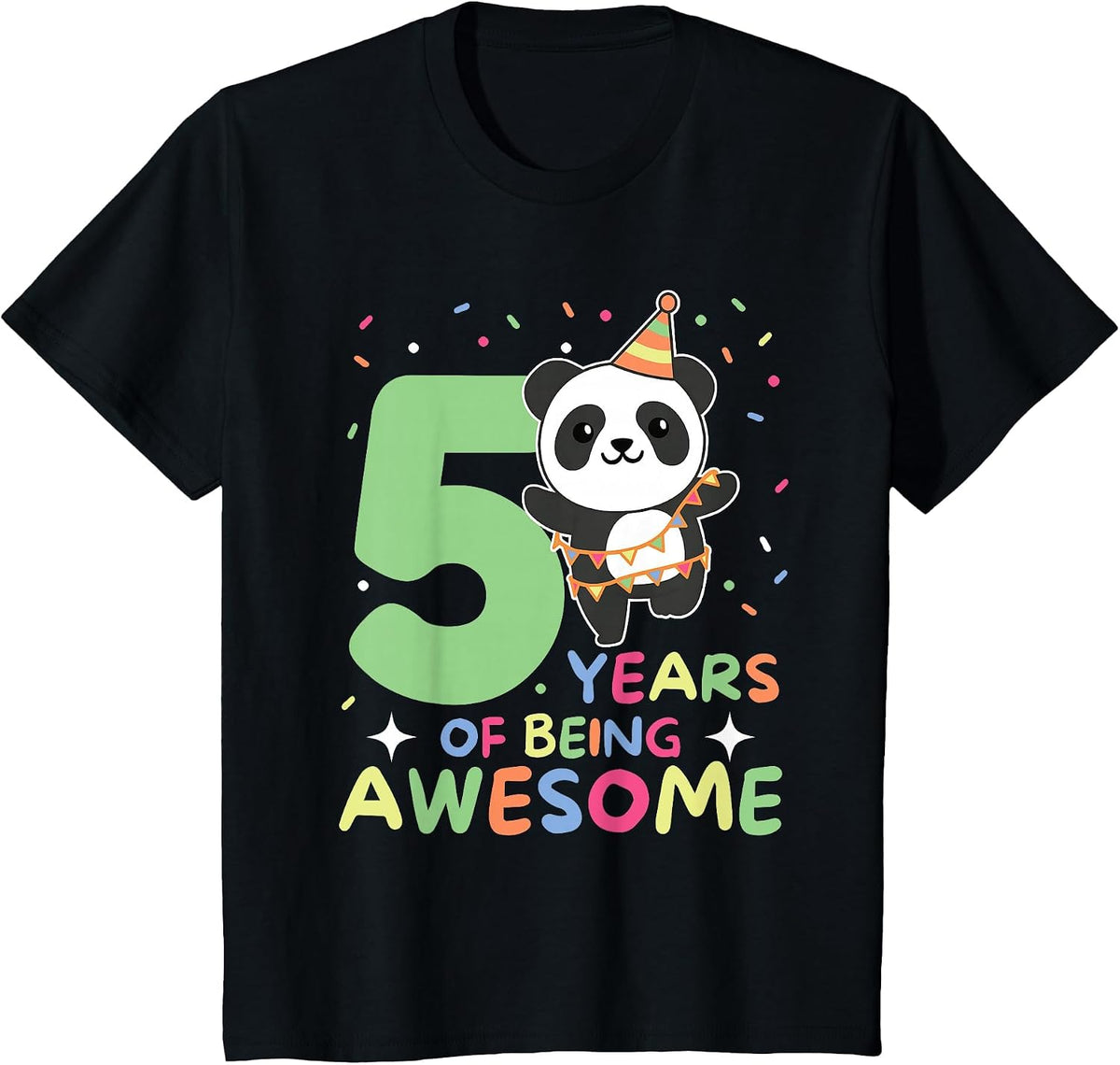 Panda 5th Birthday for Kids Five Year Old Panda T-Shirt - Black
