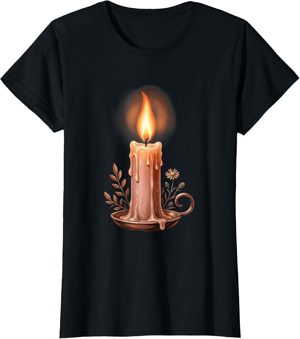 Women's Social Worker Single Candle Flame Dark Room Design T-Shirt - Black
