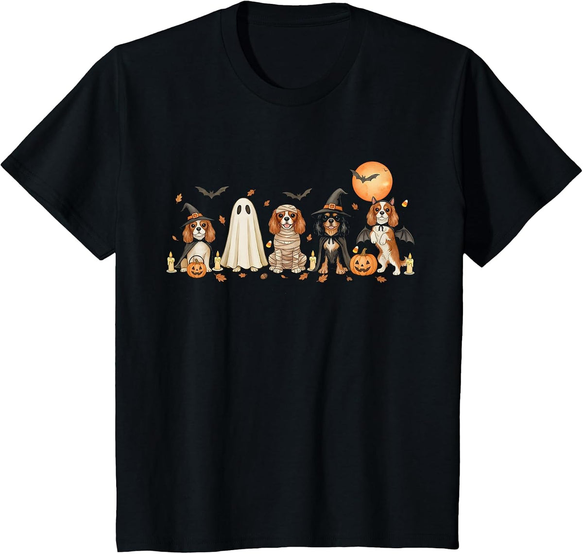 Cavalier King Charles Spaniel Dogs Ghost Witch Mummy Costume T-Shirt - Black
