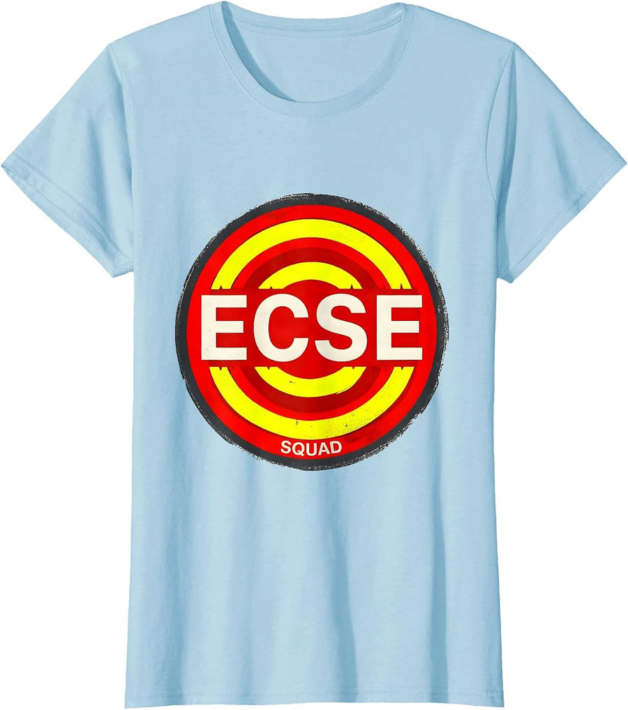 Women's ECSE Squad Stencil Graphic Back To School Support Staff T-Shirt - Baby Blue