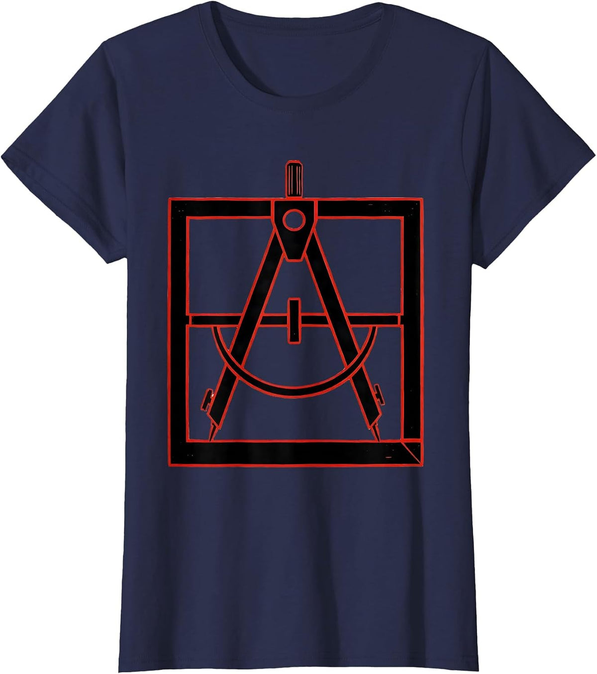 Women's Square and Compass Stencil Graphic Freemason Fraternal Pride T-Shirt - Navy Blue