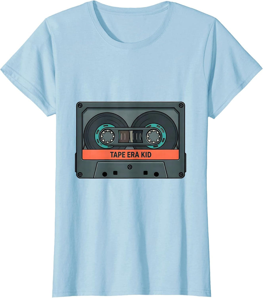Women's Tape Era Kid Vintage Cassette Tape Hip Hop Music 80s 90s T-Shirt - Baby Blue