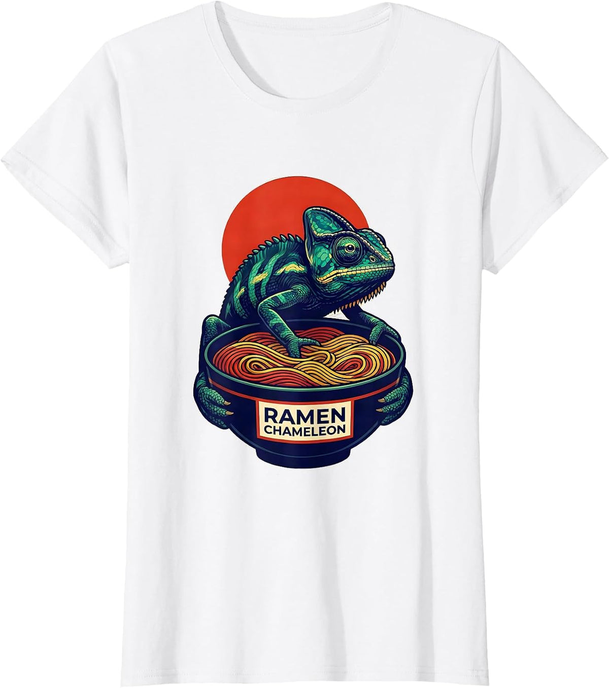 Ramen Chameleon Bold Flat Color Chameleon Japanese Pop T-Shirt - White