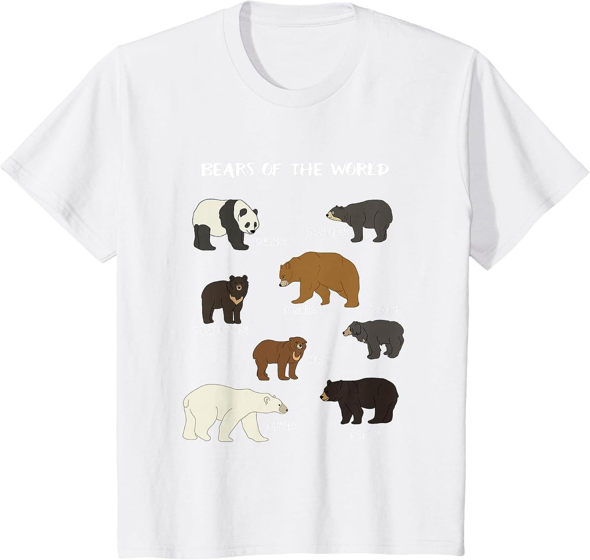 Bears of The World Grizzly Bear Panda Black Polar T Shirt T-Shirt - White