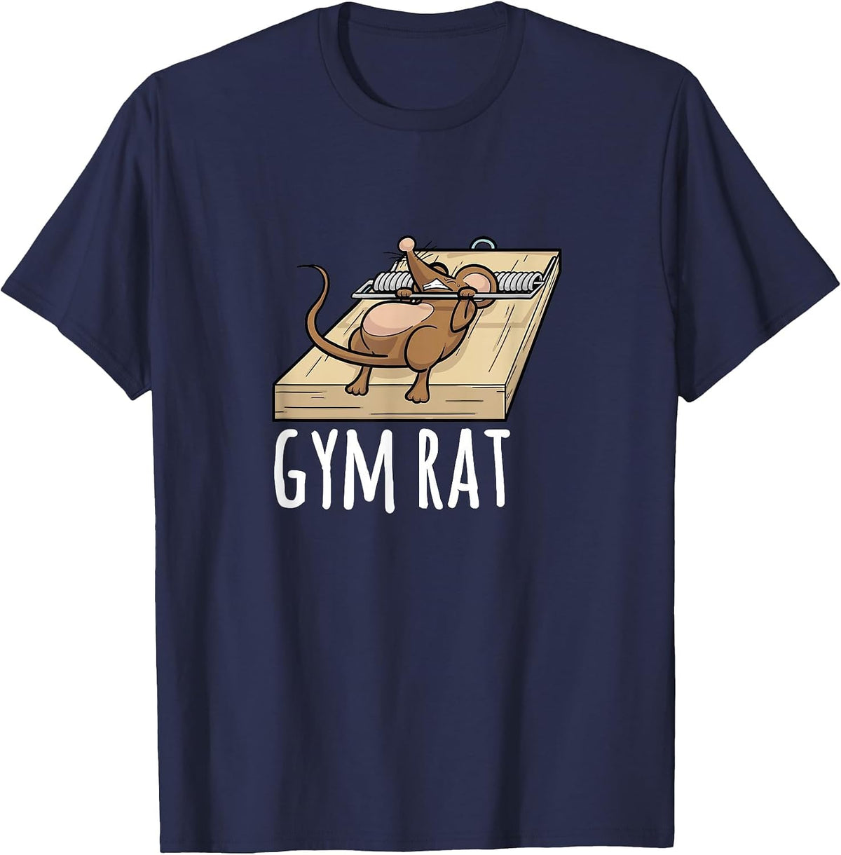 Gym Rat Mouse Trap Bench Press Funny T-Shirt - Navy Blue
